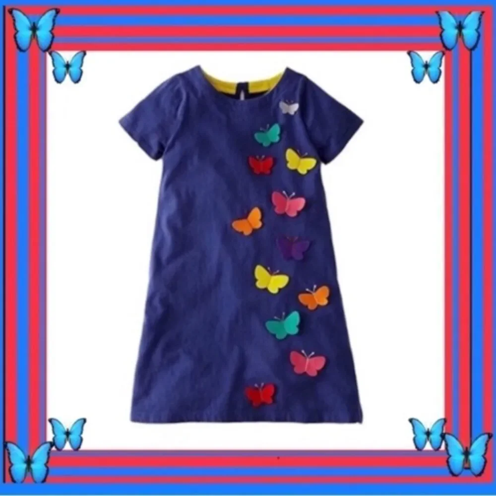 Appliqued Rainbow Butterflies Blue Dress 18-24m